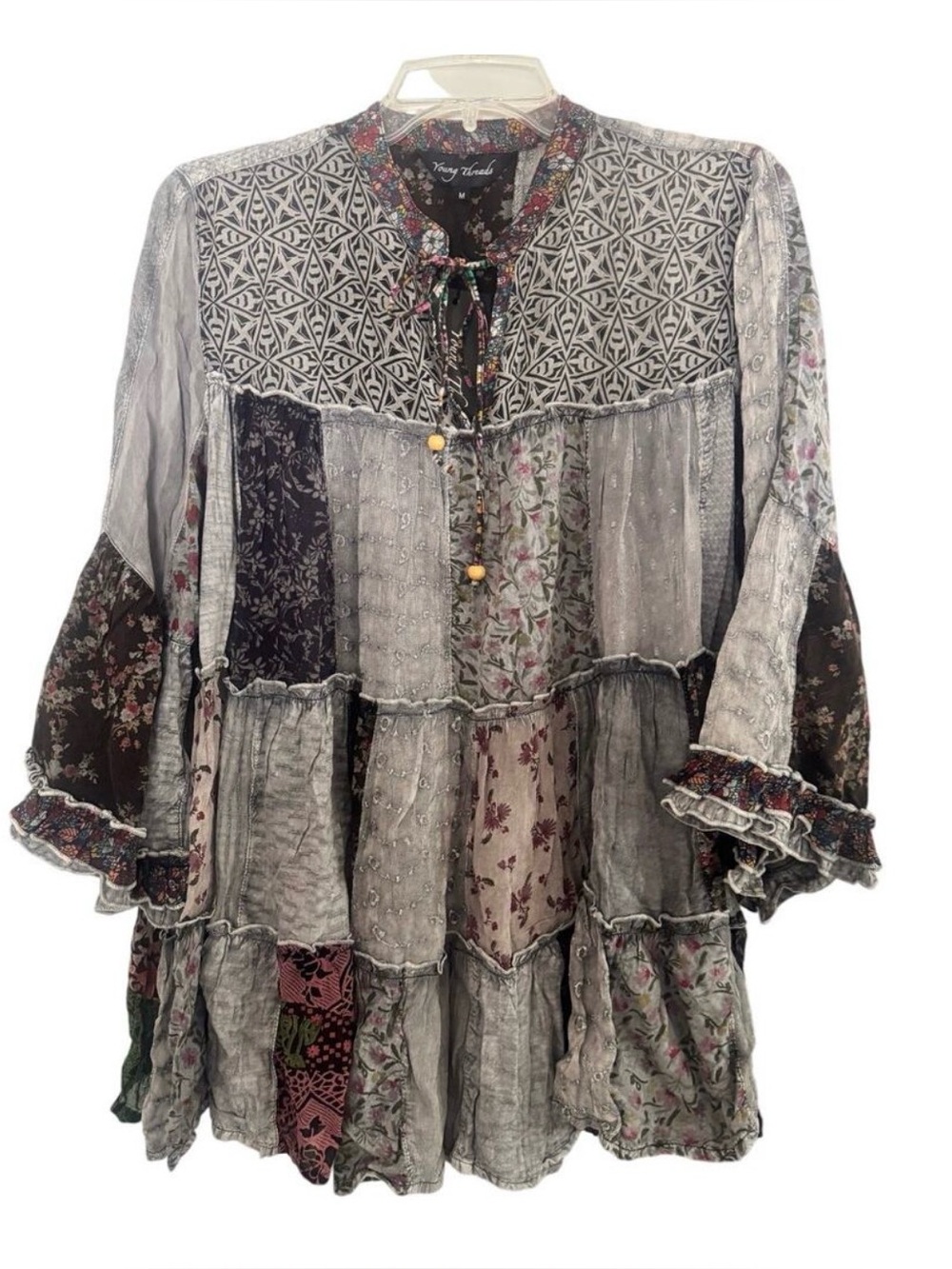 Young Threads Jhabla Patchwork Boho Peasant Blouse NWT Boutique Medium